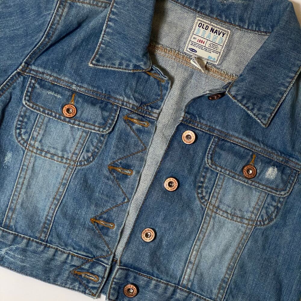 Vintage Y2K Old Navy Cropped Denim Jacket Lightwash Stitch Detail 100 Cotton Y2K - Picture 12 of 16